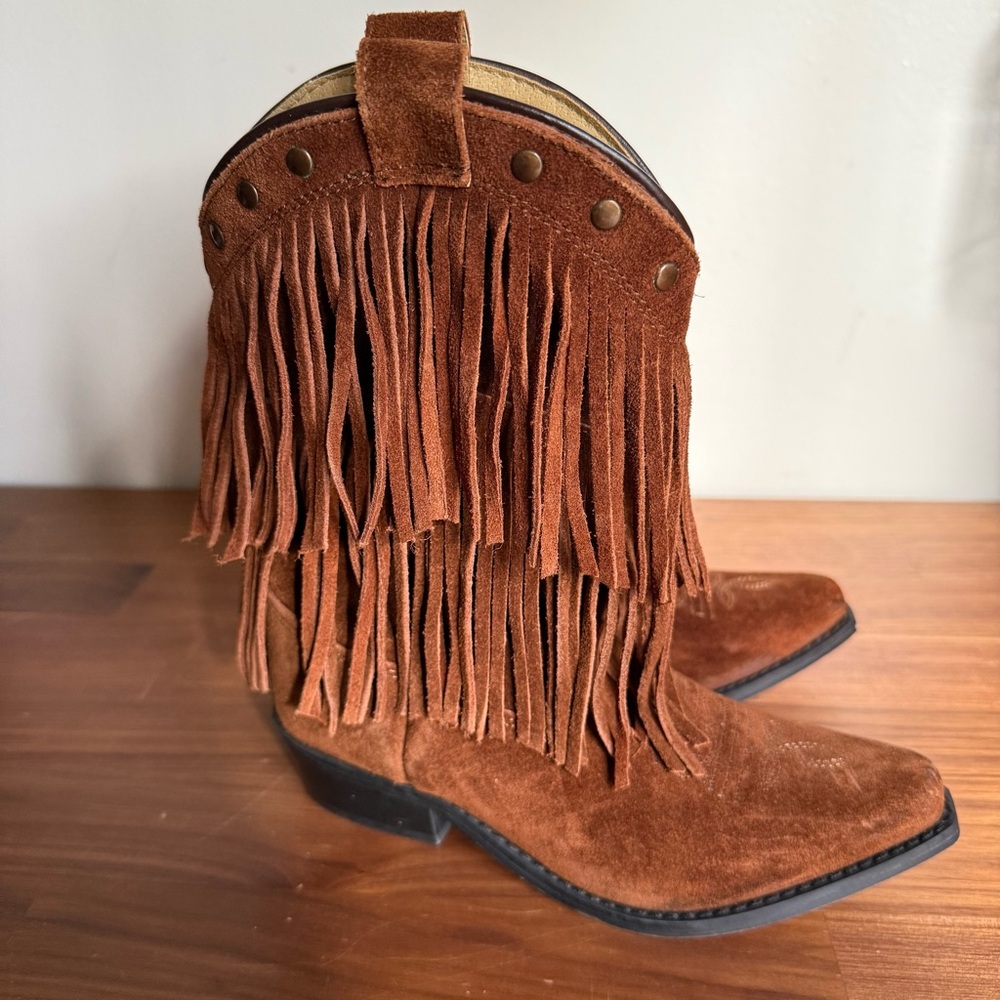 NWOB Smoky Mountain Girls Double Fringe Suede Cowboy Boots, size 1